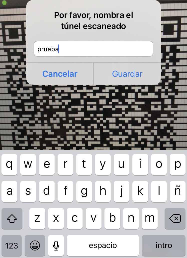 Captura de la pantalla escaneando un código QR de la app WireGuard
