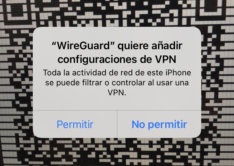 Captura de la pantalla solicitando permisos en la app WireGuard